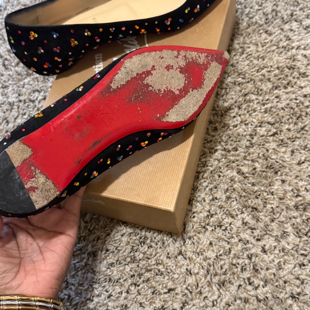 Christian Louboutin Black Suede Flats Rainbow Crystals - Picture 3 of 3